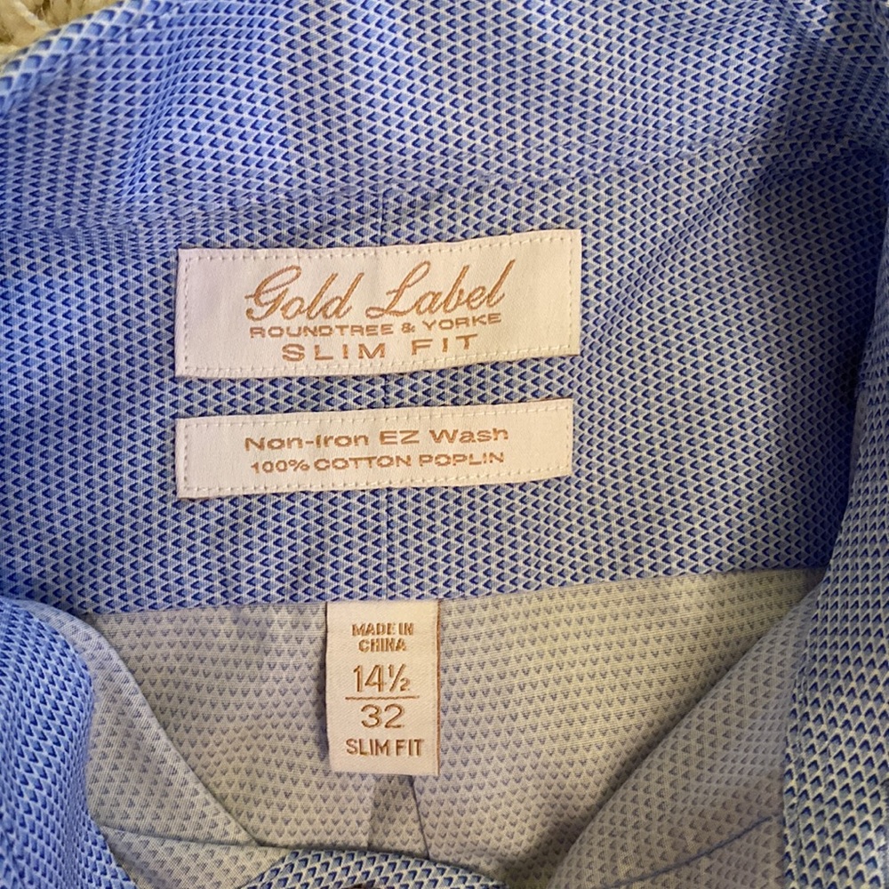 Mens Gold Label blue long sleeve button down slim fit non-iron dress shirt - Picture 6 of 11